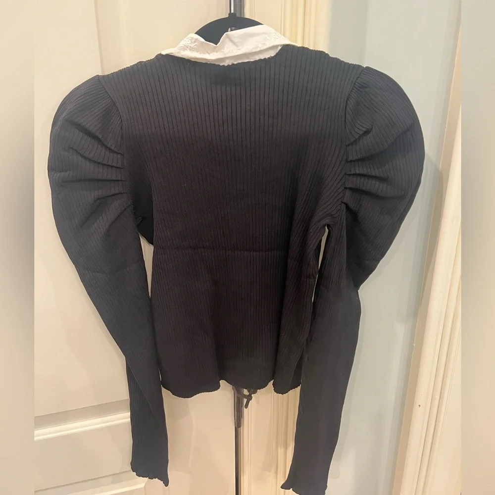 Embroidered Collar Knit Cardigan | Black Collared Cardigan - Picture 8 of 8